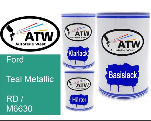 Ford, Teal Metallic, RD / M6630: 500ml Lackdose + 500ml Klarlack + 250ml Härter - Set, von ATW Autoteile West.